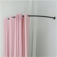 Metal Curtain Rod Corner Fitting Room Shelf - Wall Hanging Shower Curtain Rod - Changing Room Track Curtain Ring Shelf (Color : Black, Size : 90x90cm)