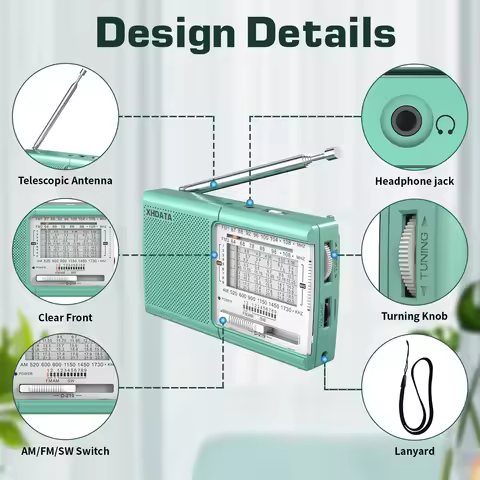 XHDATA D219 FM1-2/AM/SW1-9 11 Bands World Radio Receiver Fine Tuning Step High Sensitivity Pocket Si