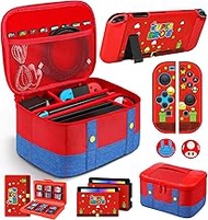 Gurgitat 9in1 Carrying Case for Nintendo Switch Travel Carry Cases Bundle Cute Boys Protective Cover+Thumb Grips Button Caps+Game Card Holder+Dock Sticker Wrap Accessories Storage Bag for Switch 2017