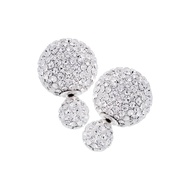 Silver thai Pave ball earrings two-sided ball white fuchsia crystal silverต่างหู Pave ball ลูกบอลสอง
