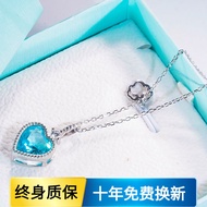 AU750 White Gold Necklace Embedded with Moissanite D Color Blue Diamond 18K Sweet And Cool Style Fas
