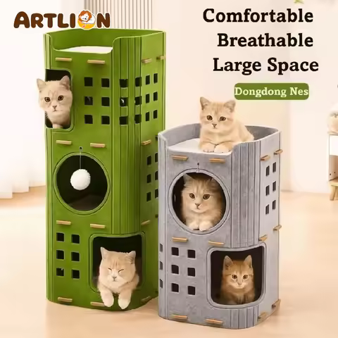 ARTLION Japanese Style 2 Floors/3 Floors Cat House All-in-one Cylindrical Cat Castle House Green wit
