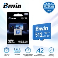 Biwin MS210 Micro SDXC SD Memory Card 256GB, Up to 210 MB/s, UHS-I V30 4K UHD A2 U3 SD Card for Digi