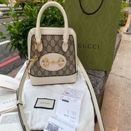 二手GUCCI 640716 1955 Mini PVC 白色馬銜鍊logo貝殼包斜背包