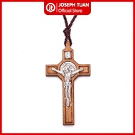 Wooden Catholic necklace with St Benedict crucifix