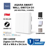 [SG SELLER] AQARA Smart Switch D1 (No Neutral, 3 Gang) Zigbee 3.0 Protocol (White, Black, Grey, Cham