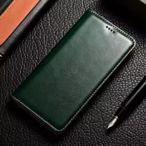Magnet Natural Genuine Leather Skin Flip Wallet Book Phone Case Cover On For Infinix Note 10 Pro NFC