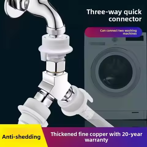 Y Diverter Valve One-in-two-out Faucet Washing Machine Dual-water Tap With 1/2" Quick Connect Bathro