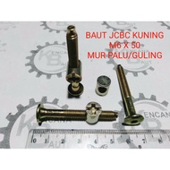JCBC M6 X 50 BOLT AND ROLLING NUT DIPAN BOLT/ FURNITURE/ YELLOW KNOCKDOWN/ M6 Screw