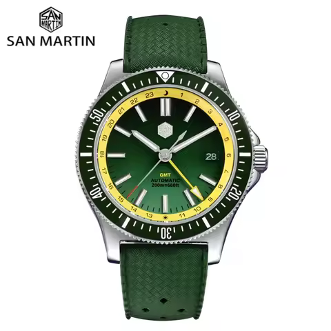 San Martin Original 41mm GMT 3H Date Automatic NH34 Wristwatch Mesh Bracelet Sapphire 200m Waterproo
