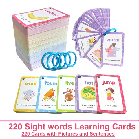220 Sight Words Flashcards with Pictures and Sentences, 5 Levels High Frequency Words Vocabulary Bui