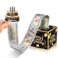 【Local】32pcs Black Gold Money Pull-Out Gift Box Happy Birthday Decorations Set Surprise Gift Box for
