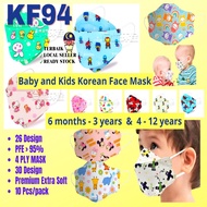 10pcs KF94 Kids Face Mask Baby Face Mask 4 Layers Cartoon 3D Disposable Ear Loop 4ply Korea Fish Mouth Shape Mask