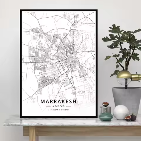 Poster Prints Marrakesh Rabat Tangier Morocco World Map Travel City Oil Painting Canvas Art Wall Pic