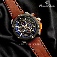 Alexandre Christie | AC 6613MCLEPBUOR Chronograph Men's Watch with Blue Dial Brown Genuine Leather | Official