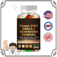 Gummies Vitamin D3K2, Omega-3, Turmeric, Mushroom Support Bone Health, Immunity, Energy