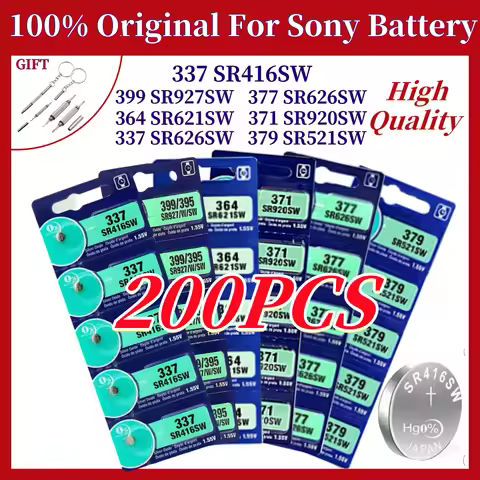 NEW 200Pcs Original For Sony 337 SR416SW Watch Battery 364 SR621SW 371 SR920SW 377 SR626SW 379 SR521