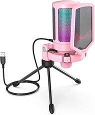 FIFINE USB Gaming PC Microphone for Streaming Podcasts, AmpliGame RGB Computer Condenser Desktop Mic