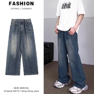 ShopeeMY Korean Jeans Men Jeans Men Casual Trend Loose Buggy High quality  Straight Cut Jeans Seluar