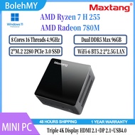 MAXTANG MINI PC AMD Ryzen 7 H255 Dual DDR5 96GB M.2 2280 SSD WiFi6 BT5.2 2*2.5G LAN USB4 4K Display 