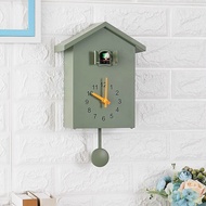 Qiyu2024New Nordic Style Living Room Cuckoo Wall Clock Window Time Reporting Bird Hourly Chiming Clock Creative Alarm Clock Green