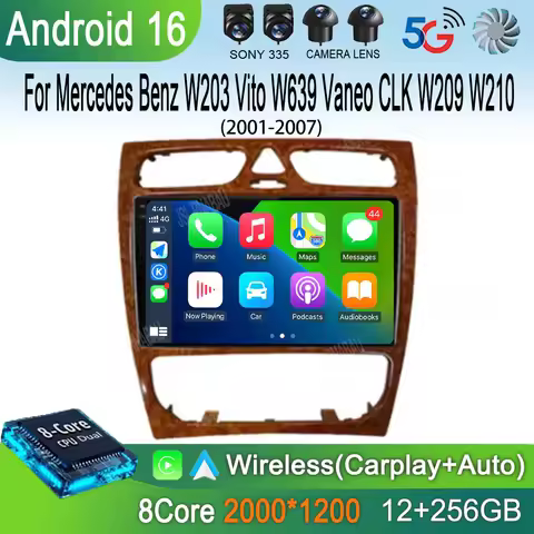 Android 16 Radio Stereo Car Multimedia Player For Mercedes Benz W203 Vito W639 Vaneo CLK W209 W210 C