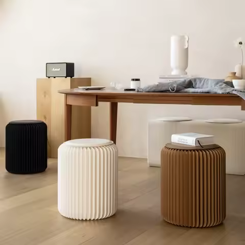 Ihpaper Paper Stool Cardboard Stools Ottomans With Faux Leather Round Pad Indoor Furniture