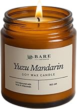 Bare Botanics Yuzu Mandarin Scented Soy Candle - Premium Candle in 9 oz Jar - 100% Natural Soy Wax &