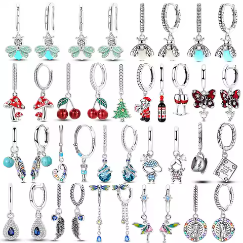 Glow Firefly Earrings 925 Silver Original Cherry Mushroom Feather Boy/Girl Earrings For Women Weddin