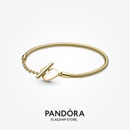 Pandora 14K Gold Plated Moments Heart T-Bar Snake Chain Bracelet