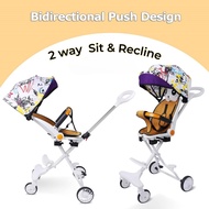 Baby Stroller Foldable Lightweight Toddler Stroller Two-way Stroller with Seat Cushion