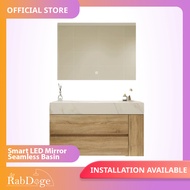 Rabdoge Bathroom Ceramic Wood Seamless Basin Cabinet With Smart LED Square Mirror