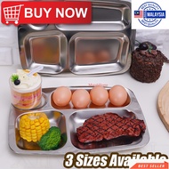 MH School Cafeteria Serving Tray with 3/4/5 Compartments | Heavy-Duty Stainless Steel Food Plate, An
