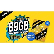 SIM TONEWOW ( DIGI ) - UNLIMITED CALL & 89GB DATA