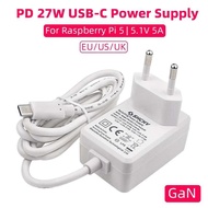 VN Raspberry Pi 5 5.1V 5A Power Supply PD 27W USB Type C GaN Charger EU US UK Plug Power Adapter for