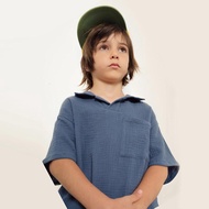 เด็กชายใหม่ฤดูร้อน Polo เสื้อยืดมัสลินออร์แกนิกผ้าฝ้ายลำลองหลวมแขนสั้น100% เสื้อเด็กมีกระเป๋า TZ191เมลิสสา