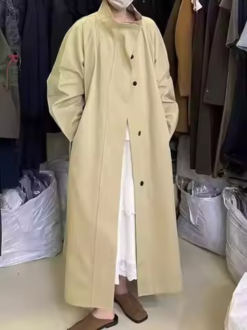 [LANMREM] Classical Solid Color Trench Coat Women Single Breasted Stand Collar Lace Up Windbreaker 2