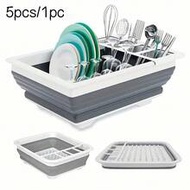 1/5Pcs Foldable Dish Drainer Rack Set, Portable Tableware Draining Basket, Kitchen Bowl And Plate St
