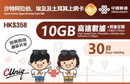 中國聯通 - 沙特阿拉伯、埃及及土耳其30日 4G 10GB高速數據 上網卡/數據卡/Sim卡[C35]