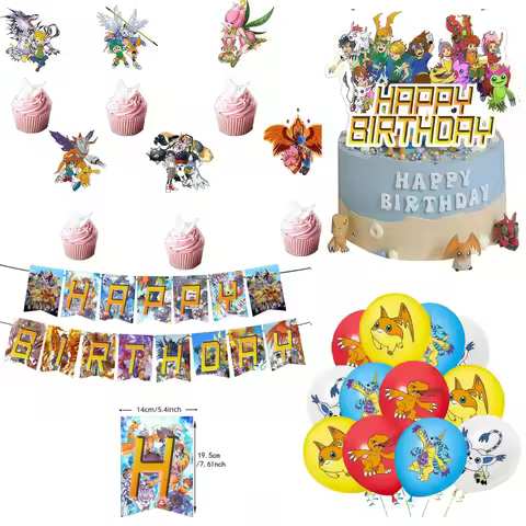 Digimon Decoration Birthday Digimon Adventure Birthday Balloons Digital Monster Cake Topper Banner B