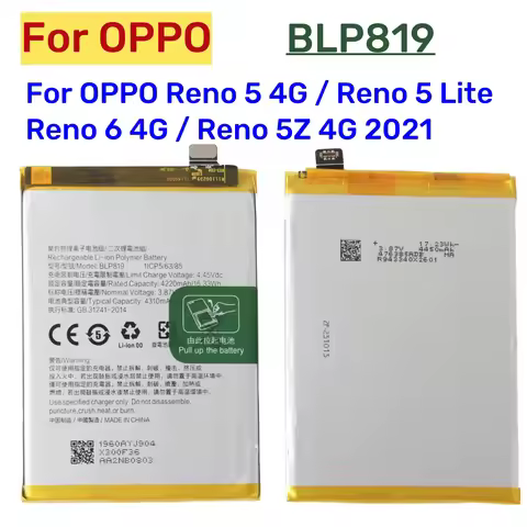 New Replacement Battery BLP819 for OPPO Reno 5 4G Reno 5 Lite Reno 5Z Reno 6 4G F19 Pro+ Smart phone