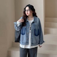 Miss38 Large Size Wash Watermark Fake Pocket Denim Jacket [CC6191] (Ready Stock) Diagonal Pocket Ret