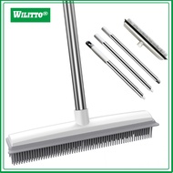 2-in-1 Long Handle Pet Hair Broom with Squeegee Lightweight Fur Remover Brush Ergonomic Grip Multi-S