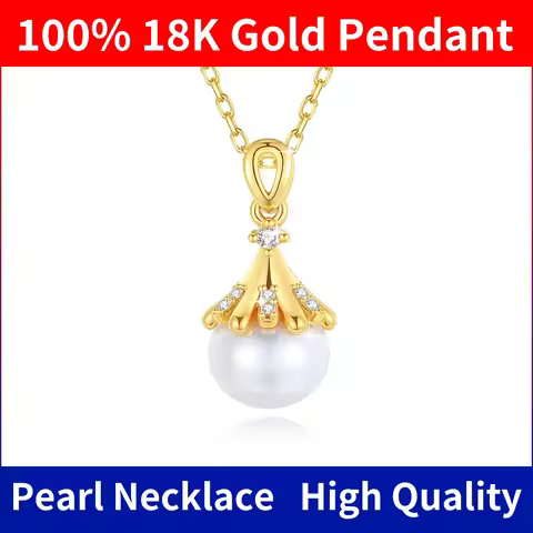 100% AU750 18K Gold Natrual Fresh Water Pearl Necklace With Certificate Women Pendant Jewelry Gift F