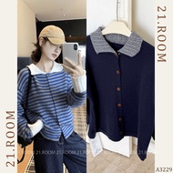 Polo Collar Plaid Sweater with Vertical Buttons A3229 21.ROOM ROOM ROOM ROOM ROOM ROOM ROOM ROOM ROO