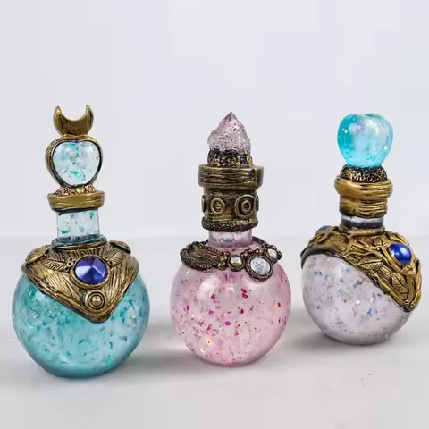 Resin Moon Magic Potion Bottle Handcrafted Healing Potion Ornament with Gem Accents Desk Decor Wizar