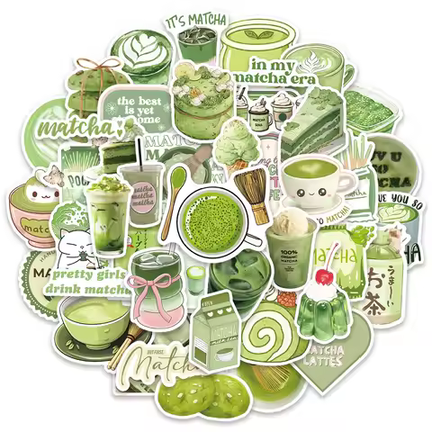 50/100Pcs Green Coffee Cake Fresh Style Stickers DIY for Notebook Skate Phone Helmet Album Fridge Re