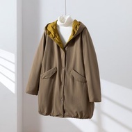 雙面穿披肩領羽絨大衣 兩穿保暖外套 深米色 + 薑黃色 251108-2