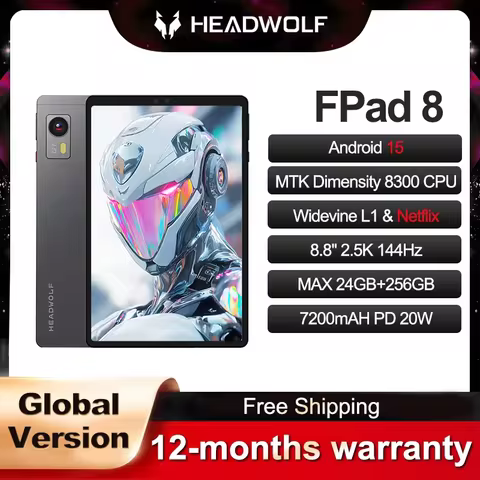Headwolf FPad8/Titan 1 Android 15 Tablet 8.8 inch 2.5K 144Hz Display 24GB+256GB, 7200mAh 8MP+16MP Ca
