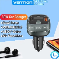 Vention 30W Car Charger Dual USB Ports PD3.0 Bluetooth5.0 USB Fast Charger Type C PD Car Charging Compatiable For iPhone Samsung